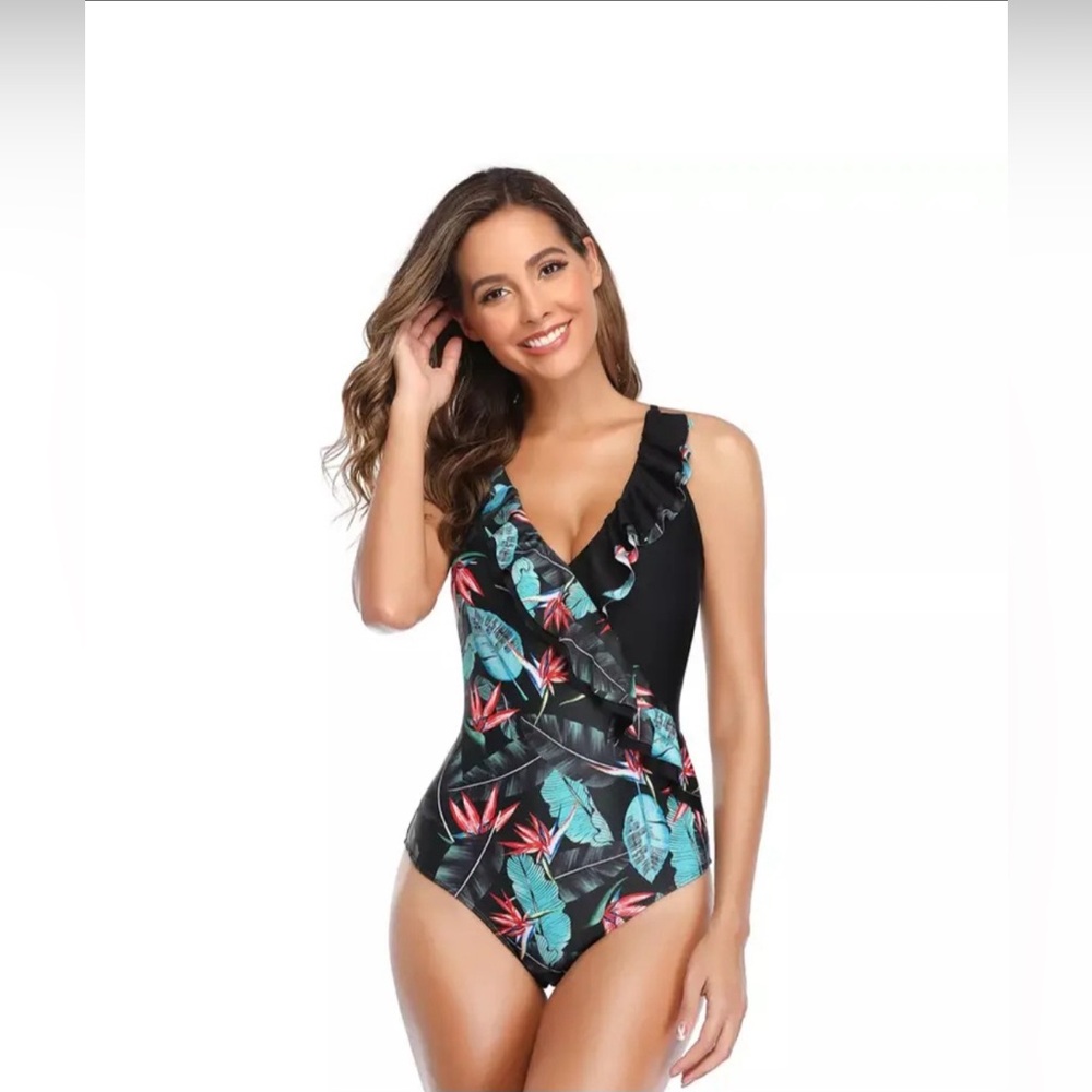 New one-piece tropical print slimming swimsuit bathing suit women’s XL